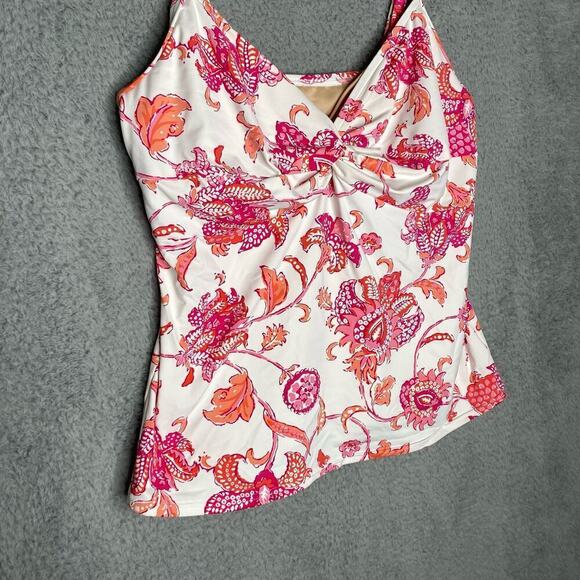 Lands End Womens swimsuit tankini top pink floral underwire adjustable beach 14 - Picture 8 of 9